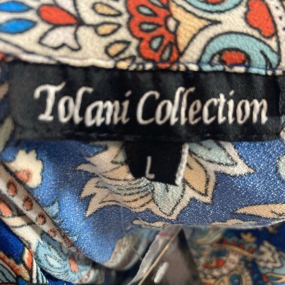 Tolani Collection Blouse Womens Large Blue Multicolor Floral Button Up - Picture 5 of 10